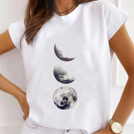 Tricouri Abstract - Tricou Dama Alb Moons