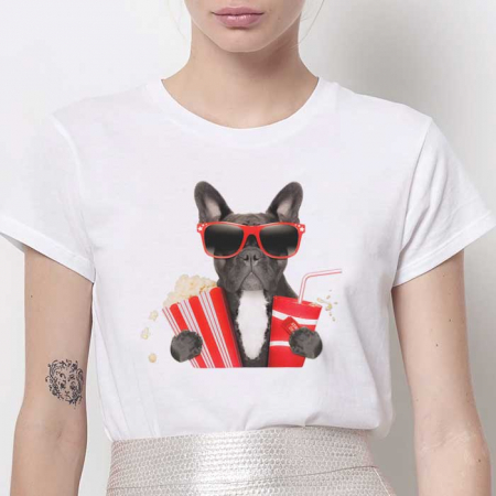 Femei - Tricou Dama Alb Movie Pug
