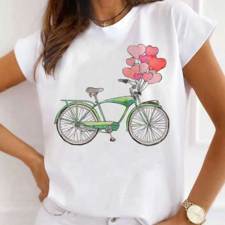 Femei - Tricou Dama Alb Bike Hearts
