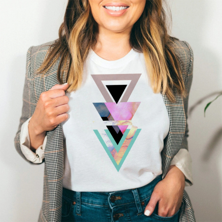 Femei - Tricou Dama Alb Abstract Triangle