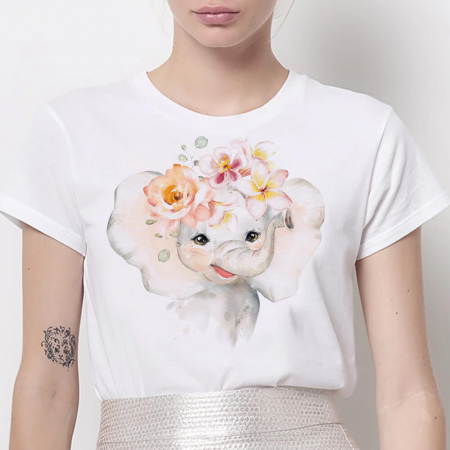 Femei - Tricou Dama Alb Paint Elephant