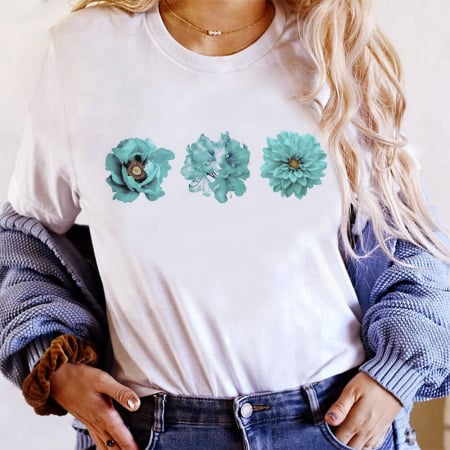 Tricouri Flori - Tricou Dama Alb Emerald Green Flowers