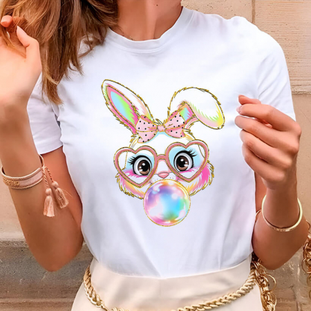 Tricouri Paste - Tricou Dama Alb Bubblegum Bunny