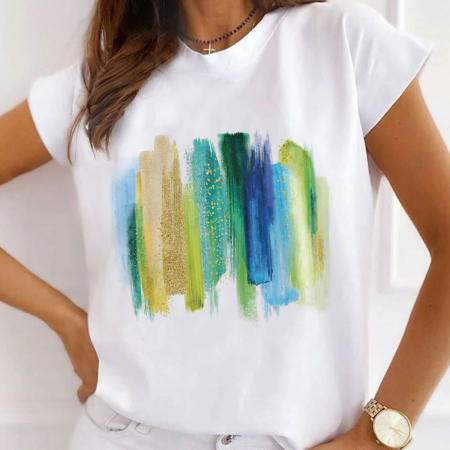 Tricouri Abstract - Tricou Dama Alb Green Glitters