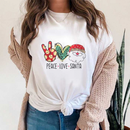 Tricouri X-mas - Tricou Dama Alb Peace Love Santa