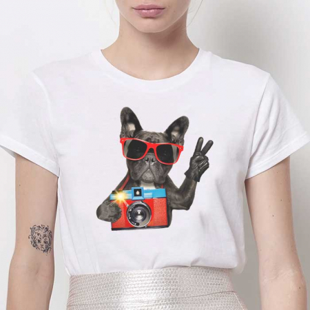 Femei - Tricou Dama Alb Photo Pug