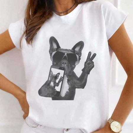 Femei - Tricou Dama Alb Photo Pug2