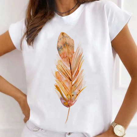 Tricouri Diverse - Tricou Dama Alb Watercolor Feather