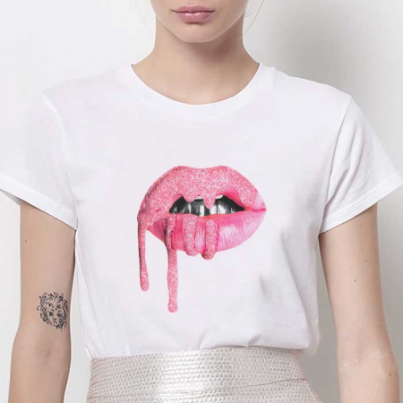 Tricouri Lips - Tricou Dama Alb Pink Lips