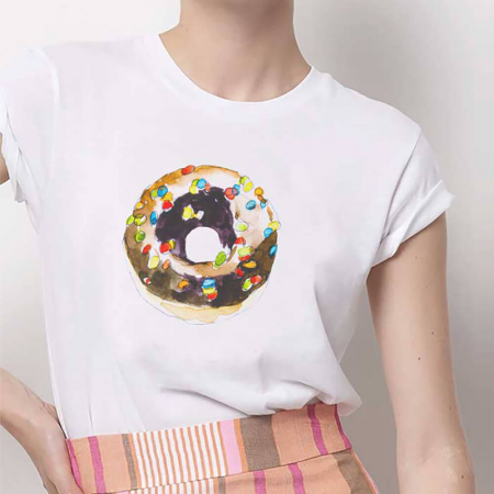 Tricouri Diverse - Tricou Dama Alb Rainbow Donut