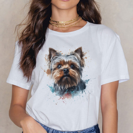 Tricouri Caini - Tricou Dama Alb Yorkie