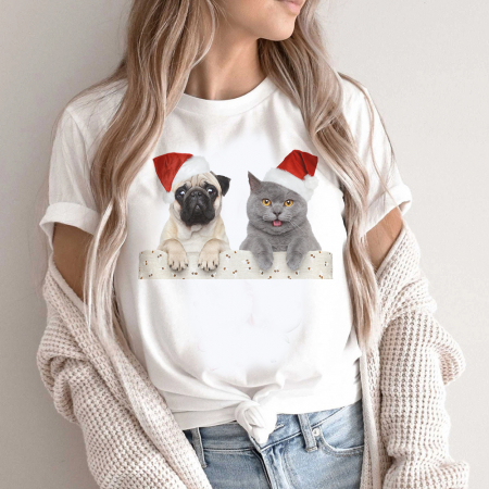 Tricouri X-mas - Tricou Dama Alb Pug And British Christmas