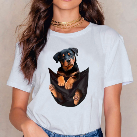 Tricouri Caini - Tricou Dama Alb Rottweiler