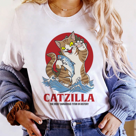 Femei - Tricou Dama Alb Catzilla