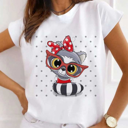 Femei - Tricou Dama Alb Smiling Raccoon