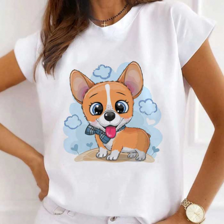Femei - Tricou Dama Alb Sky Blue Puppy