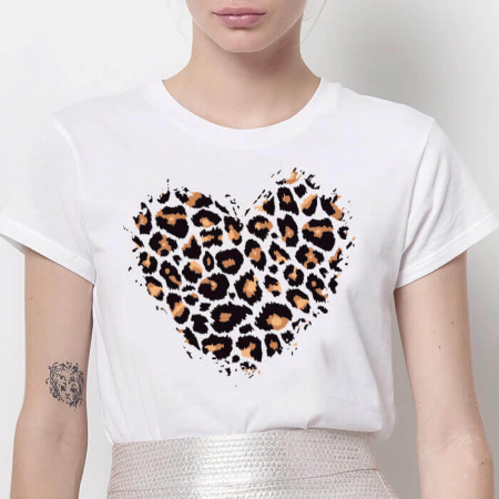 Femei - Tricou Dama Alb Leopard Heart