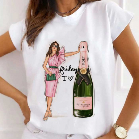 Tricouri Fashion - Tricou Dama Alb Friday I Love Champagne