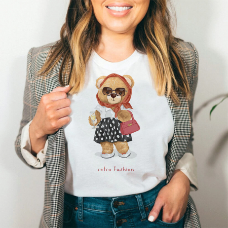 Tricouri Teddy - Tricou Dama Alb Retro Fashion