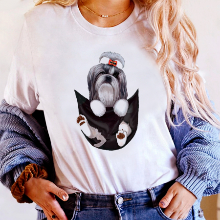 Tricouri Caini - Tricou Dama Alb Shih tzu