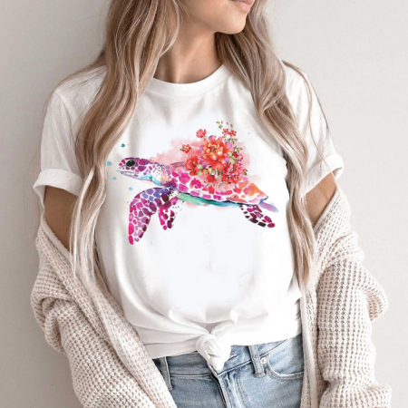 Femei - Tricou Dama Alb Turtle Watercolor