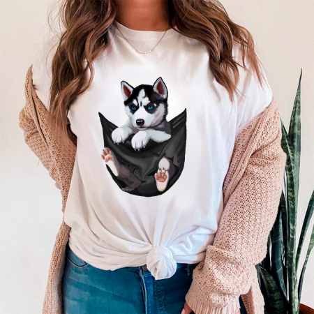 Tricouri Caini - Tricou Dama Alb Siberian Husky