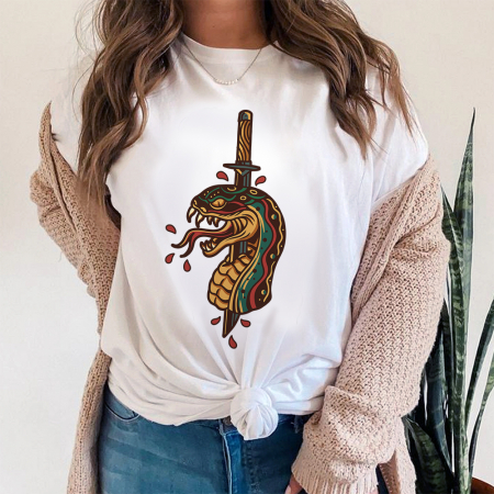 Tricouri Tattoo - Tricou Dama Alb Snake And Dagger
