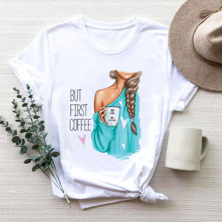 Tricouri Coffee - Tricou Dama Alb But First Coffee (Green)