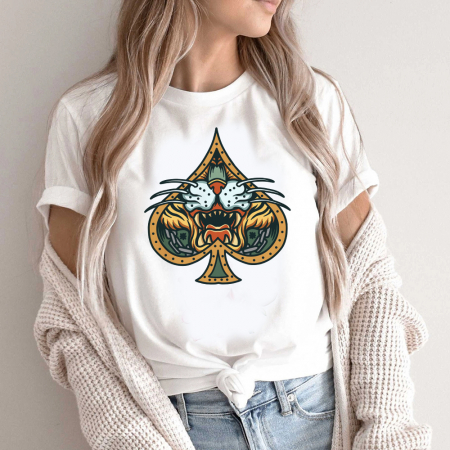 Tricouri Tattoo - Tricou Dama Alb Tiger Face