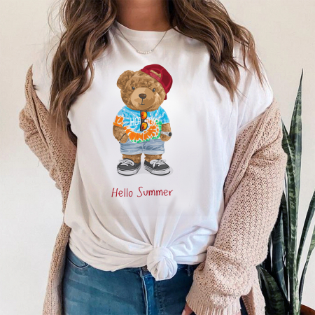 Tricouri Teddy - Tricou Dama Alb Hello Summer Hot