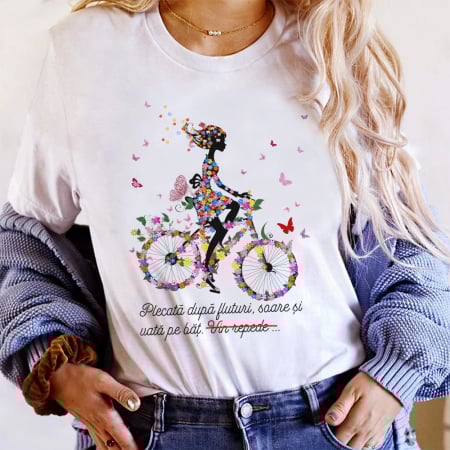 Tricouri Primavara - Tricou Dama Alb Spring Love Butterfly