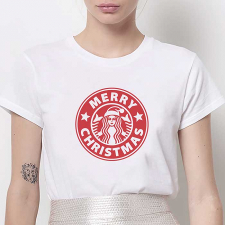 Tricouri X-mas - Tricou Dama Alb Starbuks Christmas