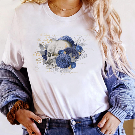Tricouri Skull - Tricou Dama Alb Blue Skull
