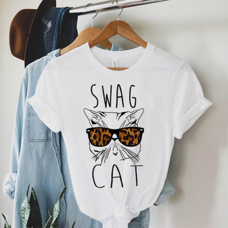 Femei - Tricou Dama Alb Swag Cat