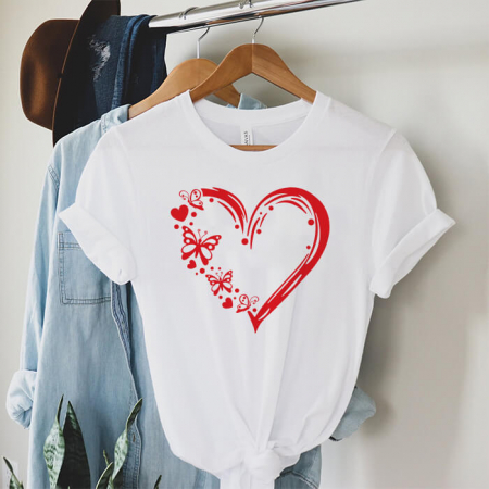 Femei - Tricou Dama Alb Butterfly Heart