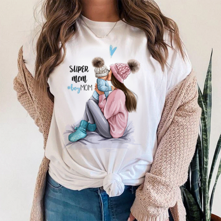 Tricouri Mom - Tricou Dama Alb Super Boy Mom