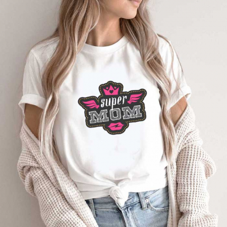 Tricouri Mom - Tricou Dama Alb Super Mom