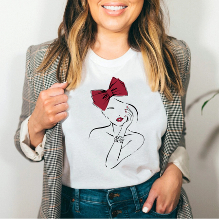 Tricouri Fashion - Tricou Dama Alb Red Bow