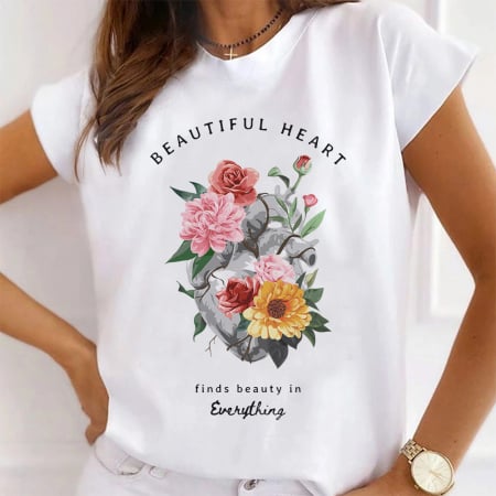 Femei - Tricou Dama Alb Beautiful Heart
