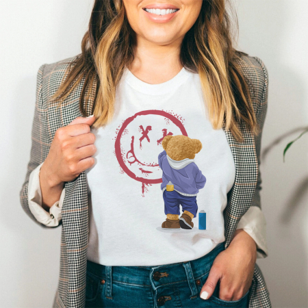 Tricouri Teddy - Tricou Dama Alb Smile Teddy