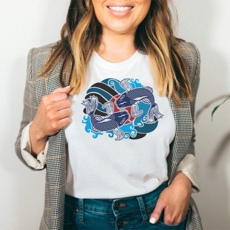 Tricouri Japanese - Tricou Dama Alb Koi Fish