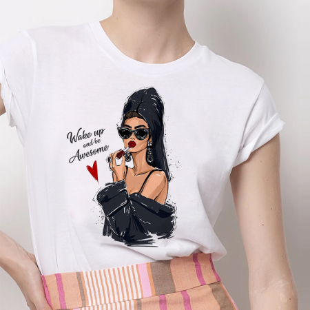 Tricouri Fashion - Tricou Dama Alb Be Awesome