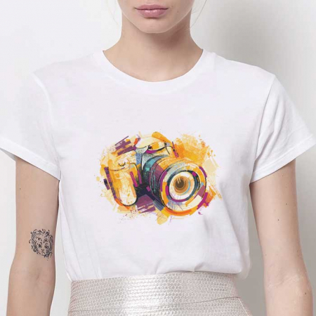 Tricouri Abstract - Tricou Dama Alb Watercolor Camera2