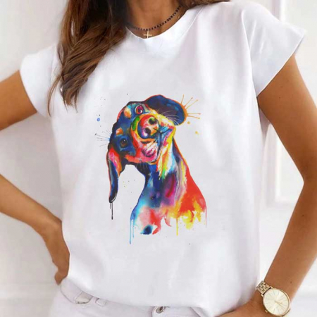 Femei - Tricou Dama Alb Watercolor Dog
