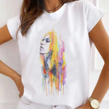 Tricouri Abstract - Tricou Dama Alb Watercolor Girl