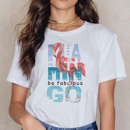 Femei - Tricou Dama Alb Flamingo Be Fabulous