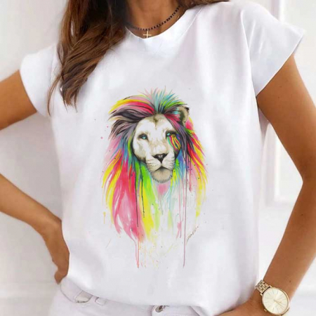 Femei - Tricou Dama Alb Watercolor Lion