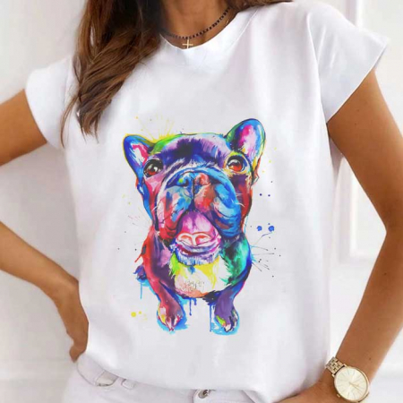 Femei - Tricou Dama Alb Watercolor Pug
