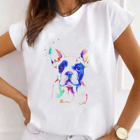 Femei - Tricou Dama Alb Watercolor Pug2