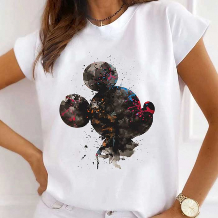 Tricouri Diverse - Tricou Dama Alb Watercolor Mickey
